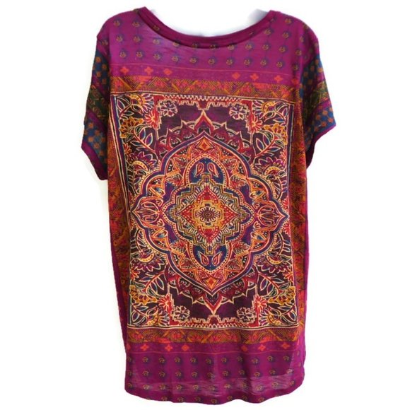 Lucky Brand Tee T Shirt Mandela Print Scoop Short Short Sleeve Red 1X - Picture 2 of 7